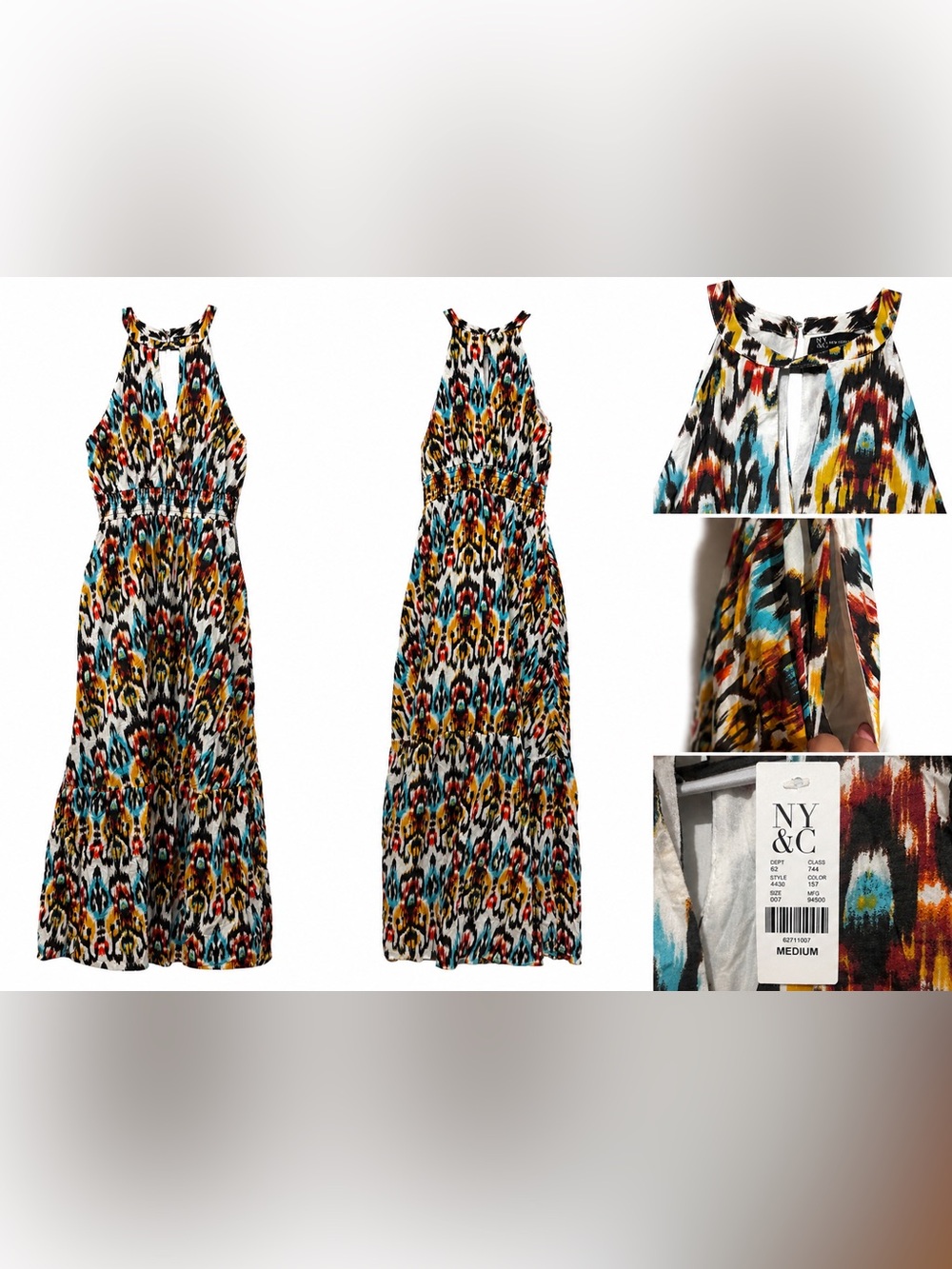 New York & Company Multicolor Ikat-Print Sleeveless Maxi Dress